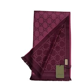 Gucci-Cachecol de lã reversível Gucci GG Monogram Bordô Rosa - Novo-Rosa,Bordeaux