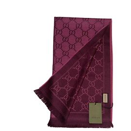 Sciarpa in lana reversibile Gucci GG Monogram Borgogna Rosa - Nuova Rosa Bordò
