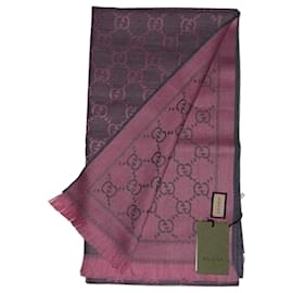 Gucci-Cachecol Gucci novíssimo, monograma GG, reversível, lã, rosa/cinza.-Rosa,Cinza