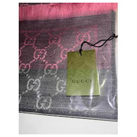 Gucci-Cachecol Gucci novíssimo, monograma GG, reversível, lã, rosa/cinza.-Rosa,Cinza