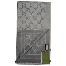 Gucci-Cachecol de lã reversível Gucci GG Monogram Cinza Claro e Escuro - Novo-Cinza,Cinza antracite