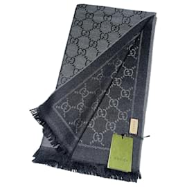 Gucci-Cachecol de cashmere GG Monogram Gucci - Cinza escuro e preto (Novo)-Preto,Cinza antracite