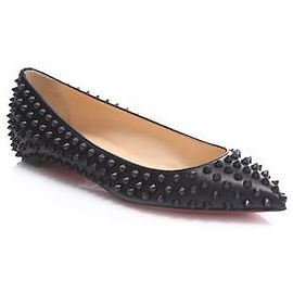 Sapatilhas de Couro Verniz Preto Christian Louboutin com Espinhos Preto
