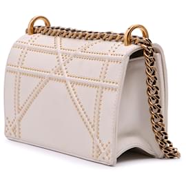 Dior-Dior White Small Lambskin Studded Diorama Flap-White,Cream