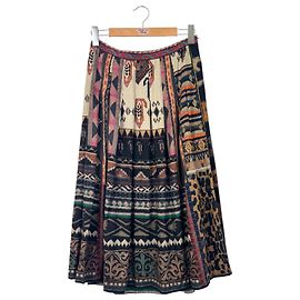 Saia midi plissada Etro Santa Barbara em lã e seda multicolorida Multicor