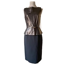 Vestido Dior de couro lã e seda preto Preto