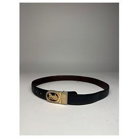 Céline Cinturón de cuero negro con logo de carruaje vintage Celine Paris Negro