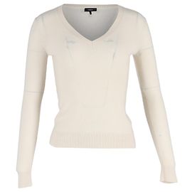Theory Strickpullover mit V-Ausschnitt aus cremefarbener Wolle Weiß Roh