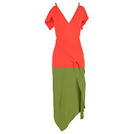 Roland Mouret-Roland Mouret Cold Shoulder Asymmetric Midi Dress in Orange Viscose-Orange