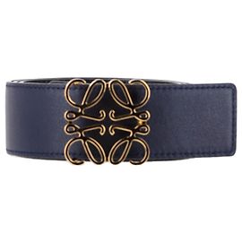 Loewe Anagram Reversible Belt in Navy Blue Calf Leather Blue Navy blue