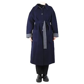 Bonpoint Dark blue and grey belted long cashmere coat - size UK 14 Blue