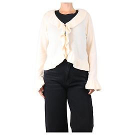 Autre Marque Cremfarbener Cashmere-Cardigan mit Rüschen - Größe M Roh