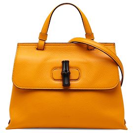 Bolsa diária pequena de couro laranja com bambu Gucci Laranja