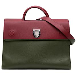 Dior-Dior Red Large Grained Calfskin Diorever Satchel-Red,Dark red