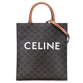 Céline Cabas vertical en toile enduite Triomphe petit modèle marron de Celine Marron Marron foncé