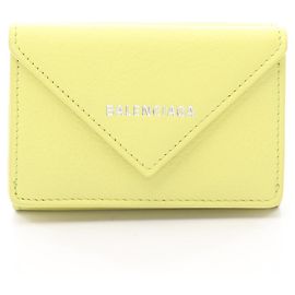 Balenciaga Yellow Leather Tri-Fold Mini Wallet Yellow