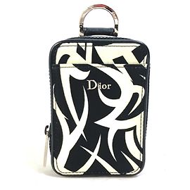 Christian Dior Étui à cigarettes Dior Homme avec porte-clés Noir Blanc Jaune