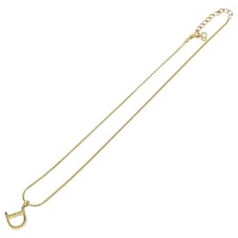 Christian Dior D Logo Anhänger Halskette Metall Golden