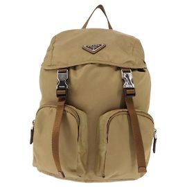 Prada Double Pocket Buckle Backpack Tessuto Medium Beige