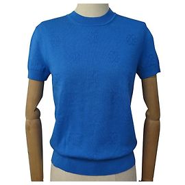 Hermès NEUF PULL HERMES MANCHES COURTES 36 S MAILLE SOIE & COTON BLEU ACAPULCO TOP Bleu Marine