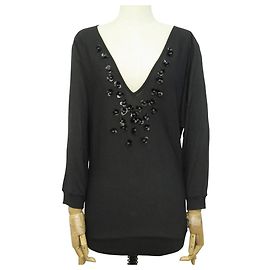 PULL CHRISTIAN DIOR COL V PLONGEANT FLEURS 0C24549XM511 L 44 LAINE SWEATER Noir