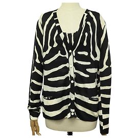 TWIN SET CHRISTIAN DIOR CARDIGAN ÄRMELLOS ZEBRA L 44 WOLLE SEIDE BIKOLOR Andere