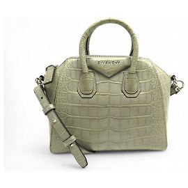 GIVENCHY ANTIGONA MINI GRAY CROCODILE LEATHER HAND BAG WITH SHOULDER STRAP Grey