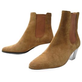 Céline NEUF CHAUSSURES BOTTINES CELINE 773945 CAMARGUE WESTERN 35 EN DAIM BOOTS Marron