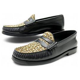 Céline NUOVI MOCASSINI CELINE LUCO 35 PELLE NERA LEOPARDO Altro