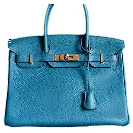 Hermès Birkin 35 Azul Izmir em couro Taurillon Clemence Azul