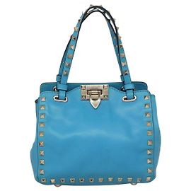 Valentino Garavani Rockstud Tote Mini in Pelle Morbida Blu