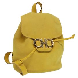Salvatore Ferragamo Gancini Flap Drawstring Backpack Suede Yellow
