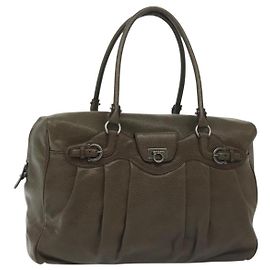 Bolsa de ombro em couro com fivela Gancini Salvatore Ferragamo - Grande Caqui