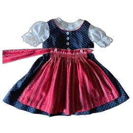 Autre Marque Turi Dirdnl Set: Latzkleid + Bluse + Schürze Baumwolle 6-9 Monate Weiß Rot Marineblau