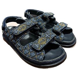 Chanel Dad Sandals Blue Denim 38.5 Blue