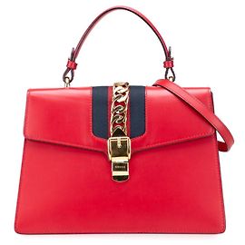 Gucci Sylvie Sherry Line Red Leather Handbag Red