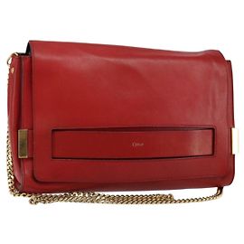 Chloé Chloe Elle Chain Clutch Leather Medium Red