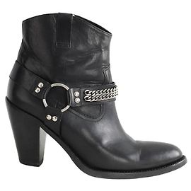 Saint Laurent Botas de cuero negro Negro