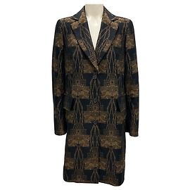 Akris Schwarzer / Brauner / Gold Metallic Jacquard Mantel Schwarz