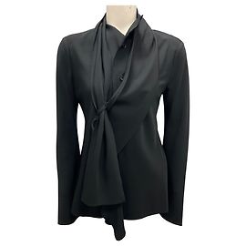 Blusa de seda negra drapeada asimétrica Yohji Yamamoto Noir Negro