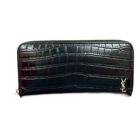 Yves Saint Laurent Carteira longa em couro com estampado de crocodilo Saint Laurent Paris Preto
