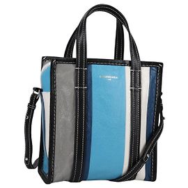 Balenciaga Bazar Convertible Tote Striped Leather Small Blue