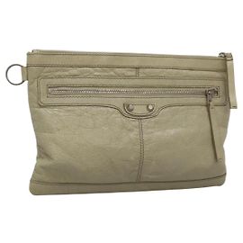 Balenciaga Classic City Clip Pouch Leather Large Beige