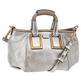 Chloé Chloe Paddington Lock Handbag Leather Medium Silvery