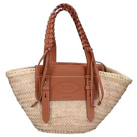 Borsa a secchiello media in pelle e rafia TOD'S Marrone