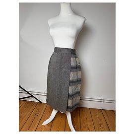 Vintage Dior Asymetric Checked Wool Skirt M Grey Grey