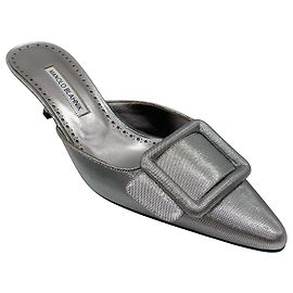 Manolo Blahnik Silver Maysale 70 Mules Silvery