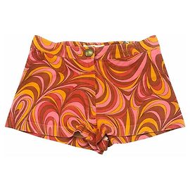 Céline Shorts Celine rosa estilo Barbie / estampa abstrata Barbiecore Multicor