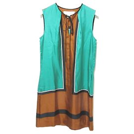 Autre Marque Robe 100% soie Diane von Furstenberg Marron Vert