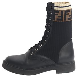 Fendi Schwarze Strickleder-Schnürstiefel - Größe UK 4 Schwarz